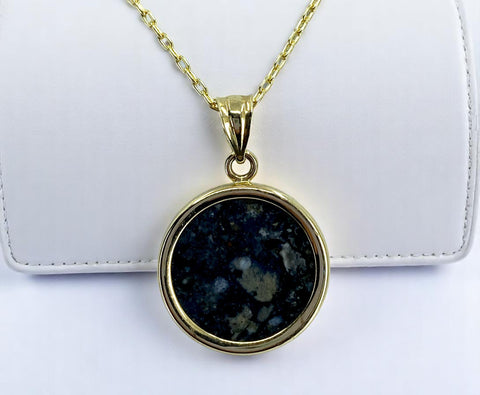 Osiris Moon Crater Pendant I Genuine Lunar Meteorite Necklace - 14Kt Gold Jewelry