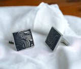Damascus and Iron Meteorite Cufflinks  I 925 Silver - Meteorite Jewelry