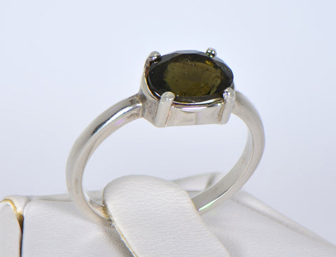 MOLDAVITE Glass Beautiful Faceted Ring - Size 5.25 - Jewelry
