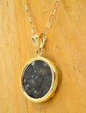 Osiris Moon Crater Collection I Genuine Lunar Meteorite Necklace and Pendant - 14Kt Gold Jewelry