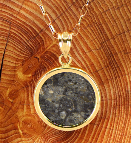 Osiris Moon Crater Collection I Genuine Lunar Meteorite Necklace and Pendant - 14Kt Gold Jewelry
