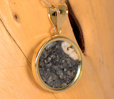 Osiris Moon Crater Pendant I Genuine Lunar Meteorite Necklace - 14Kt Gold Jewelry