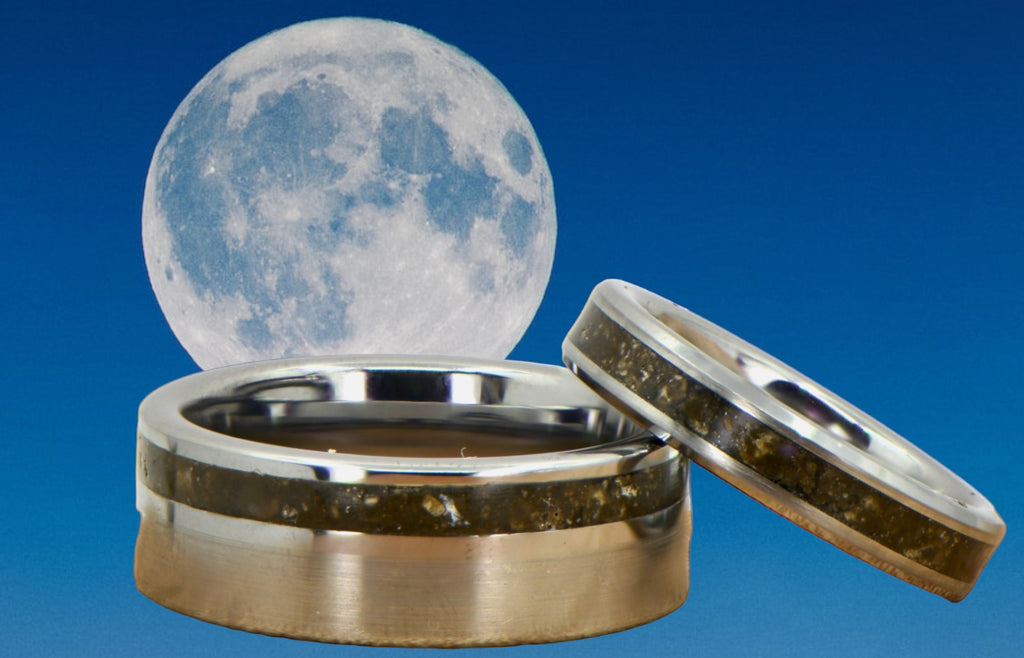 Wedding Bands His and Hers Tungsten Lunar Meteorite Rings – Top
