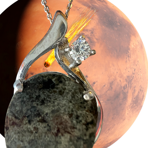 Martian Meteorite Pendant with Diamond