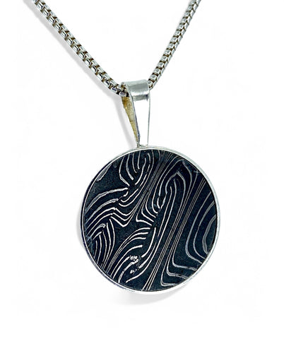 Meteorite Pendant I Beautiful Damascus Steel Pendant I Sterling Silver - Meteorite Jewelry