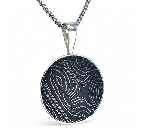 Meteorite Pendant I Beautiful Damascus Steel Pendant I Sterling Silver - Meteorite Jewelry