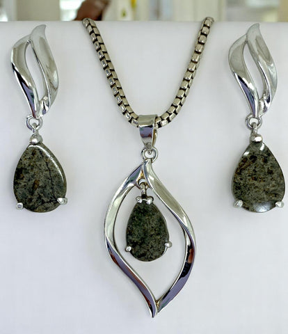 Ares Martian Set I Pendant and Earrings Hand Crafted Martian Meteorite Jewelry