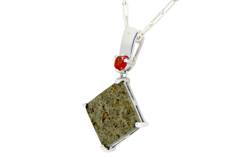 Crimson Planet Necklace I Martian Meteorite Silver Pendant with red Sapphire