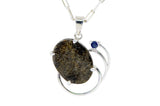 Blue Star Mars Necklace I Martian Meteorite Silver Pendant with Blue Sapphire