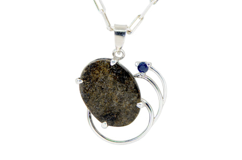 Blue Star Mars Necklace I Martian Meteorite Silver Pendant with Blue Sapphire