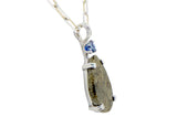 Mars Blue Drop Necklace I Martian Meteorite Silver Pendant with Blue Sapphire