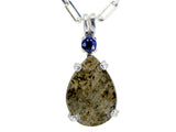 Mars Blue Drop Necklace I Martian Meteorite Silver Pendant with Blue Sapphire