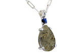 Mars Blue Drop Necklace I Martian Meteorite Silver Pendant with Blue Sapphire