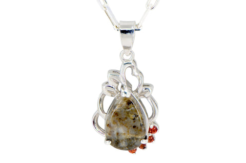 Scarlet Dewdrop Moon Necklace I Lunar Meteorite Pendant with red spinels