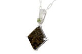 Emerald Mars Necklace I Martian Meteorite Silver Pendant with Emerald
