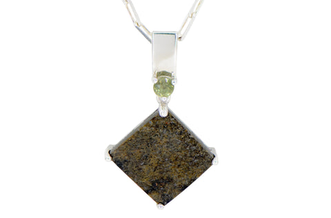 Emerald Mars Necklace I Martian Meteorite Silver Pendant with Emerald