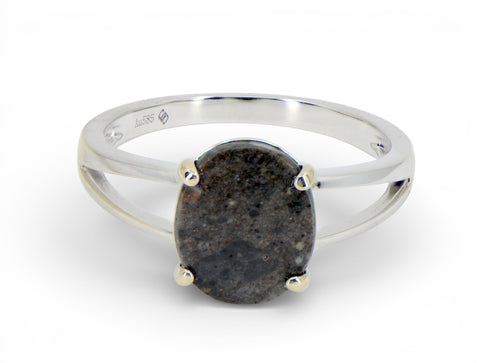 Selene Moon White Gold Ring I Lunar Meteorite Jewelry - Size 7