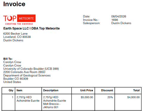 Invoice 1698 - Carolyn Crow