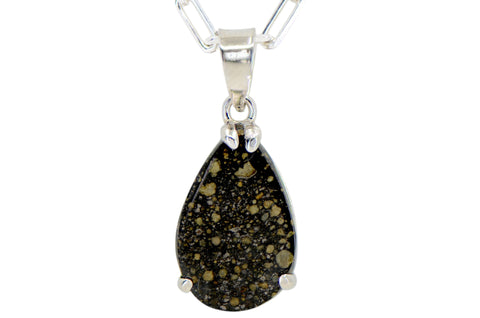 Aethel Tear Drop Pendant I R3 Chondrite Necklace I Sterling Silver - Meteorite Jewelry