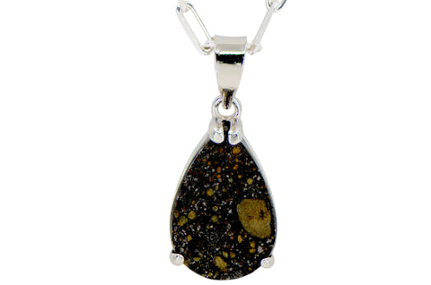 Aethel Tear Drop Pendant I R3 Chondrite Necklace I Sterling Silver - Meteorite Jewelry