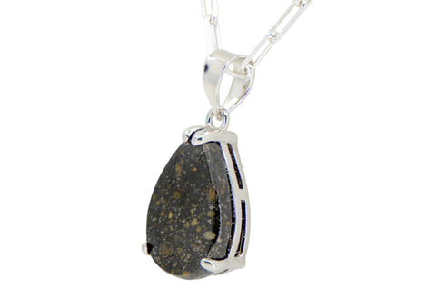 Aethel Tear Drop Pendant I R3 Chondrite Necklace I Sterling Silver - Meteorite Jewelry