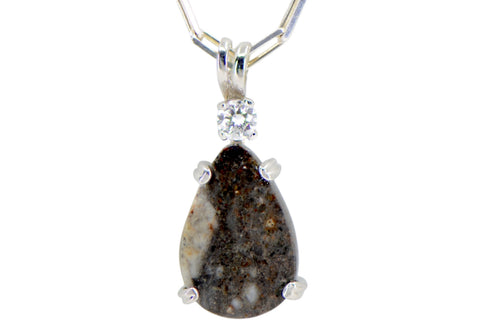 La Gardenia Moon Necklace I Lunar Meteorite Pendant with White Diamond