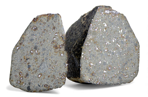 21.24g & 30.31g H5 Chondrite Meteorite half pieces with fusion crust I NWA 18056