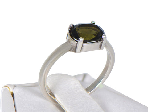 MOLDAVITE Glass Beautiful Faceted Ring - Size 5.75 - Jewelry