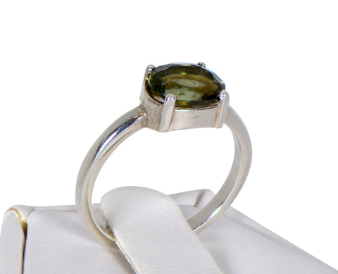 MOLDAVITE Glass Beautiful Faceted Ring - Size 5.75 - Jewelry