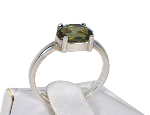 MOLDAVITE Glass Beautiful Faceted Ring - Size 5.75 - Jewelry