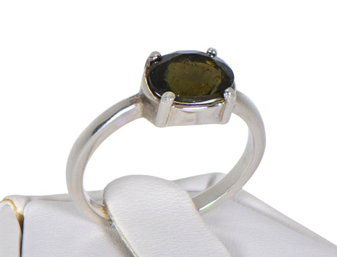 MOLDAVITE Glass Beautiful Faceted Ring - Size 5.25 - Jewelry