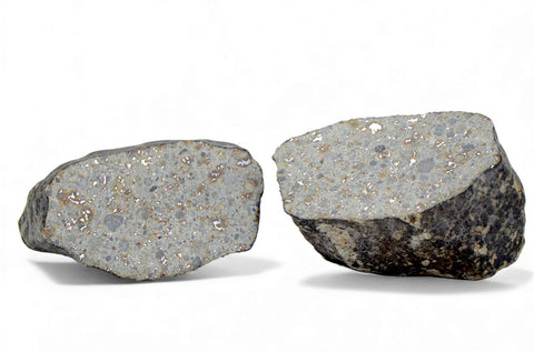 31.19g & 38.29g H5 Chondrite Meteorite half pieces with fusion crust I NWA 18056