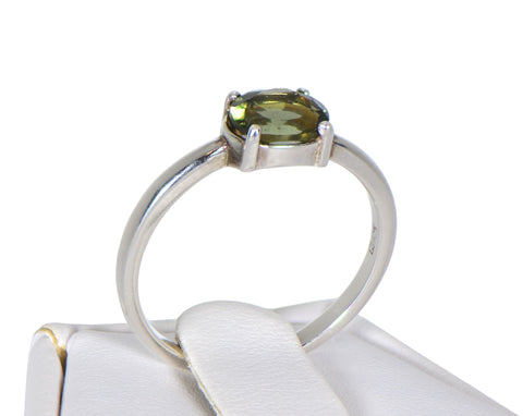 MOLDAVITE Glass Beautiful Faceted Ring - Size 6.75 - Jewelry