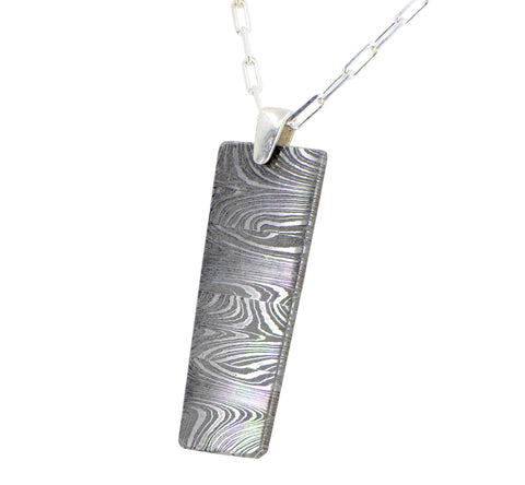 Meteorite Damascus Pendant I Sterling Silver Necklace - Meteorite Jewelry
