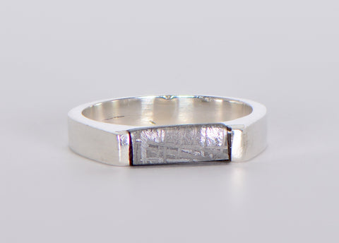 Beautiful Etched Gibeon Meteorite ring I Size 7 1/4 - Meteorite Jewelry