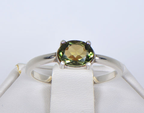 MOLDAVITE Glass Beautiful Faceted Ring - Size 6.75 - Jewelry