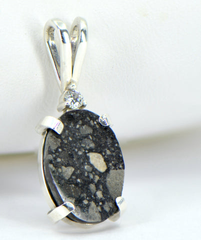 Lunar Meteorite Pendant with Diamond Accent I 925 Sterling